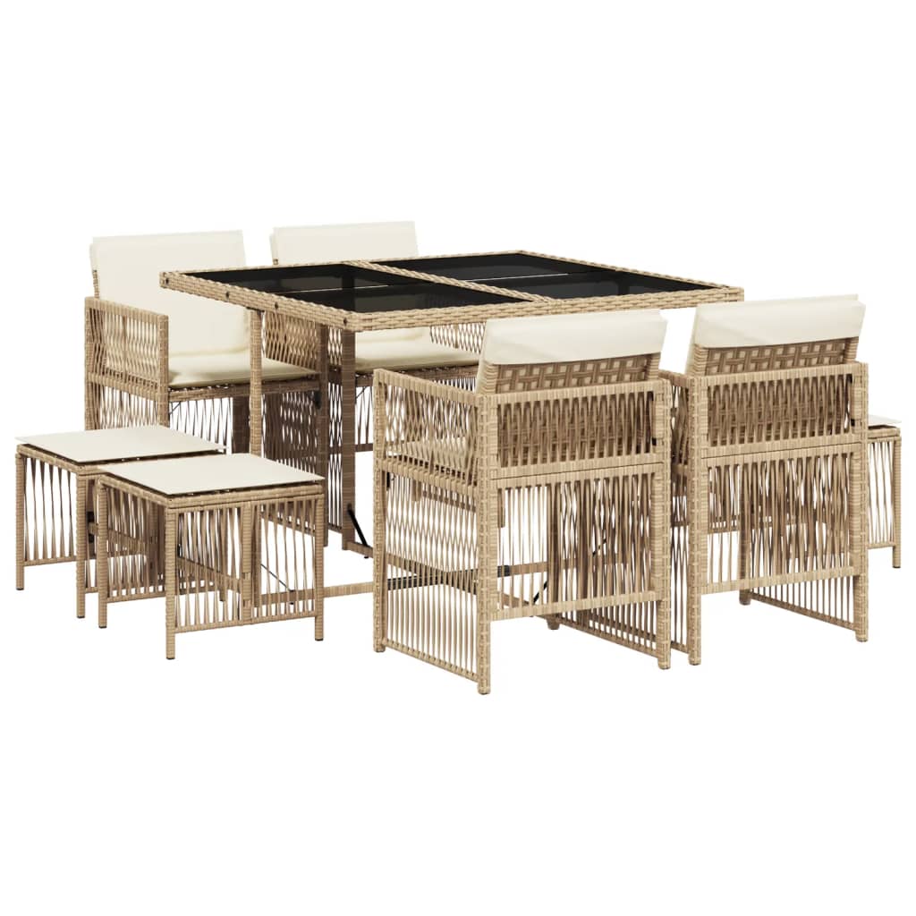 vidaXL Set comedor de jardín 9 pzas con cojines ratán sintético beige