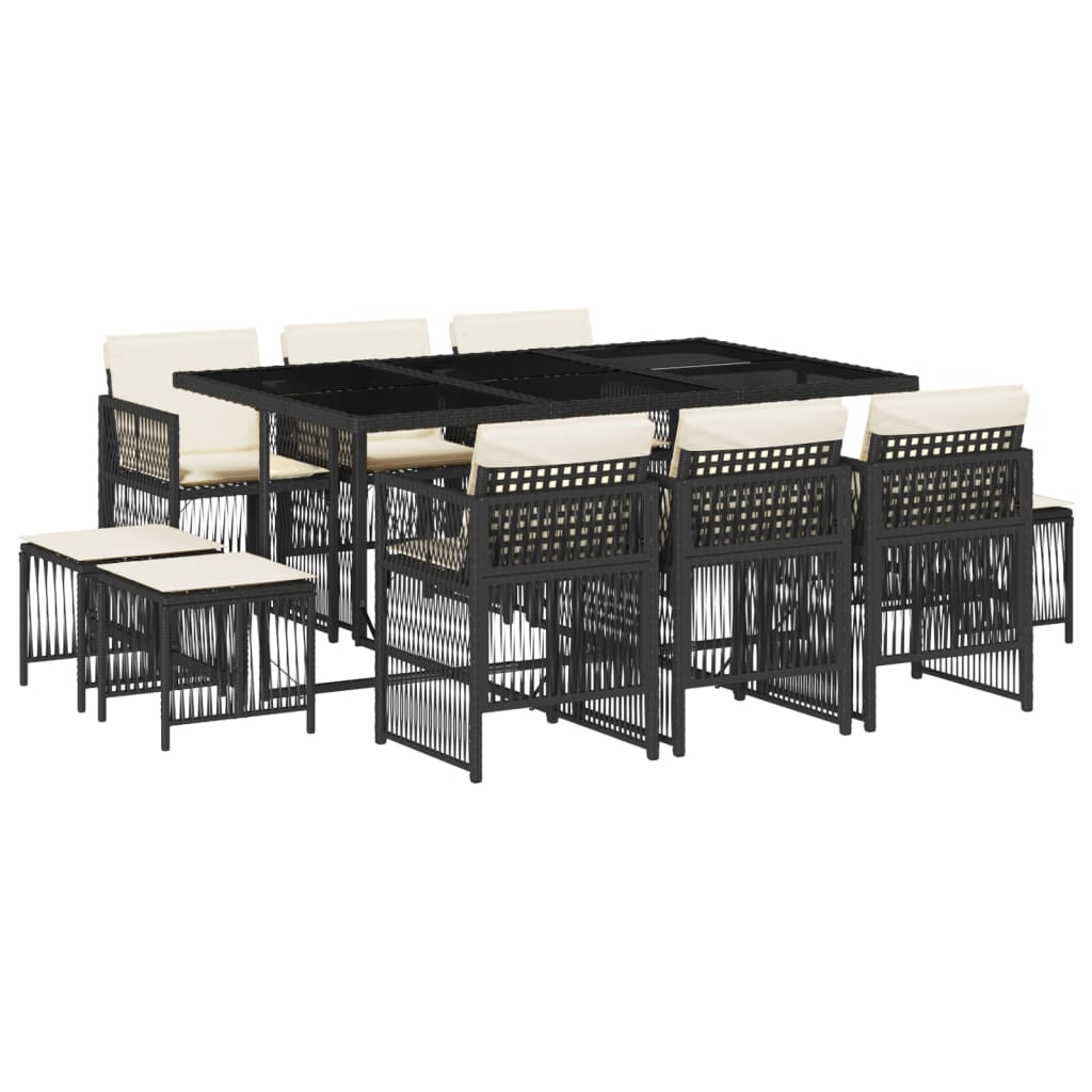 vidaXL Set de comedor jardín 11 pzas con cojines ratán sintético negro