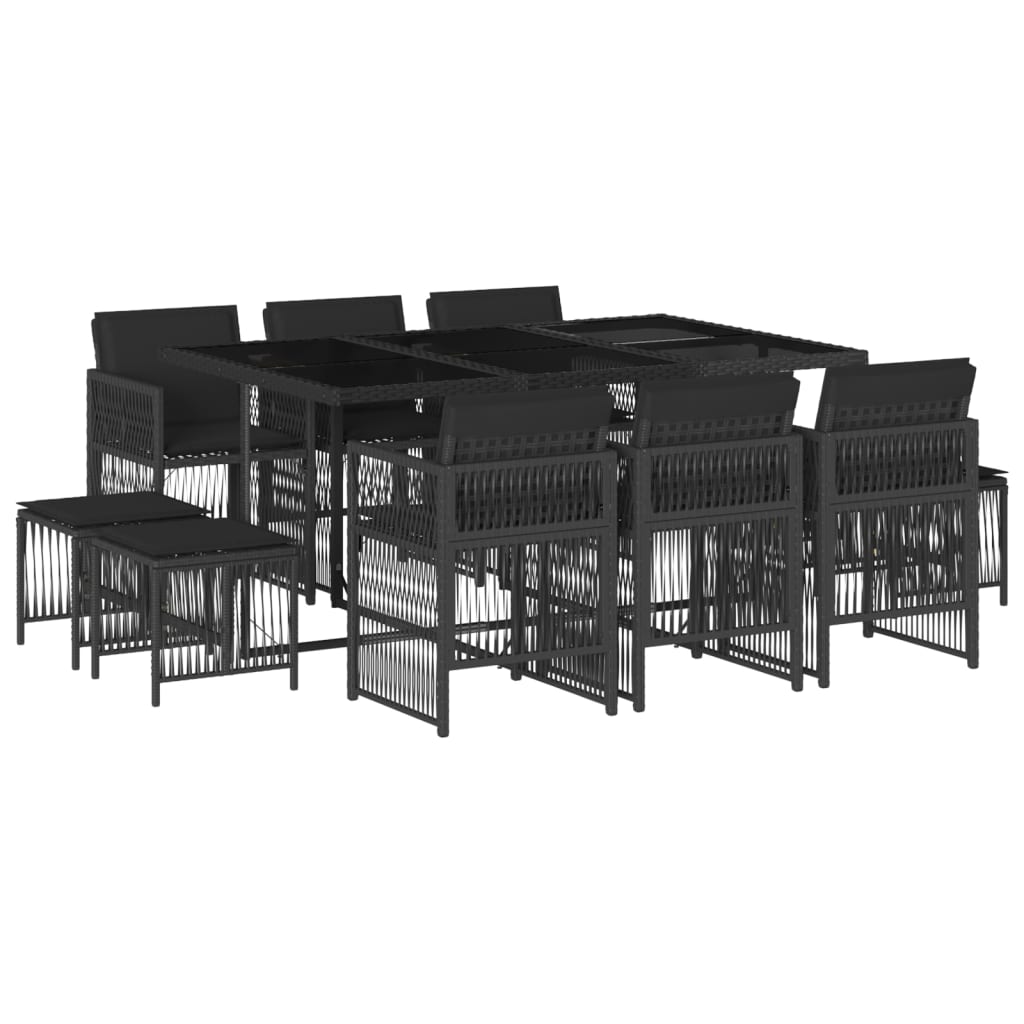 vidaXL Set de comedor jardín 11 pzas con cojines ratán sintético negro