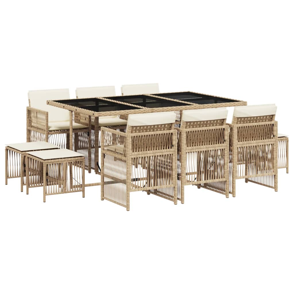 vidaXL Set comedor de jardín 11 pzas con cojines ratán sintético beige