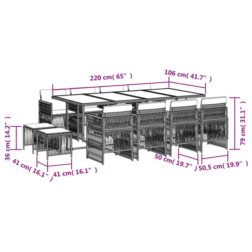 vidaXL Set muebles de jardín 13 pzas y cojines ratán sintético marrón