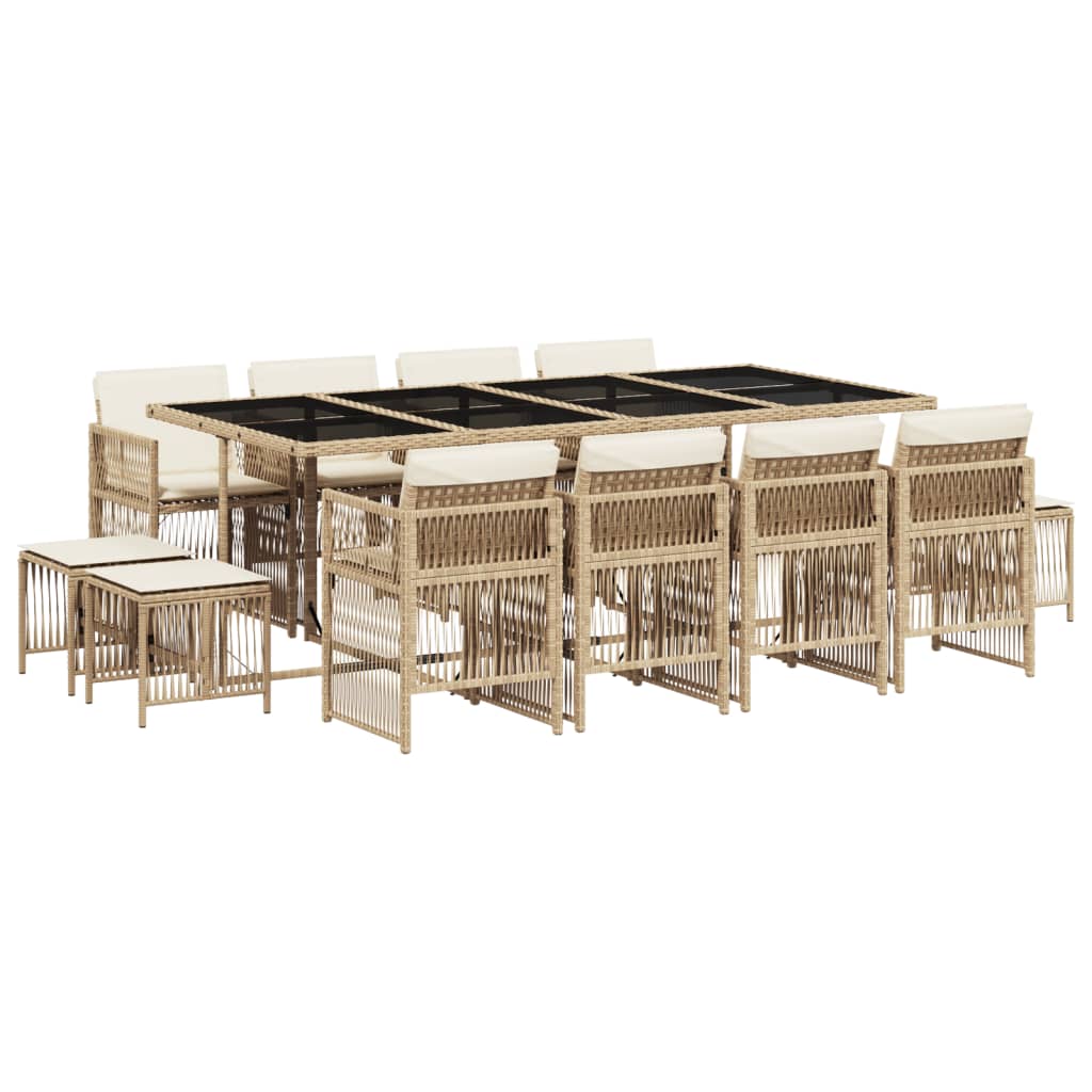 vidaXL Set comedor de jardín con cojines 13 pzas ratán sintético beige