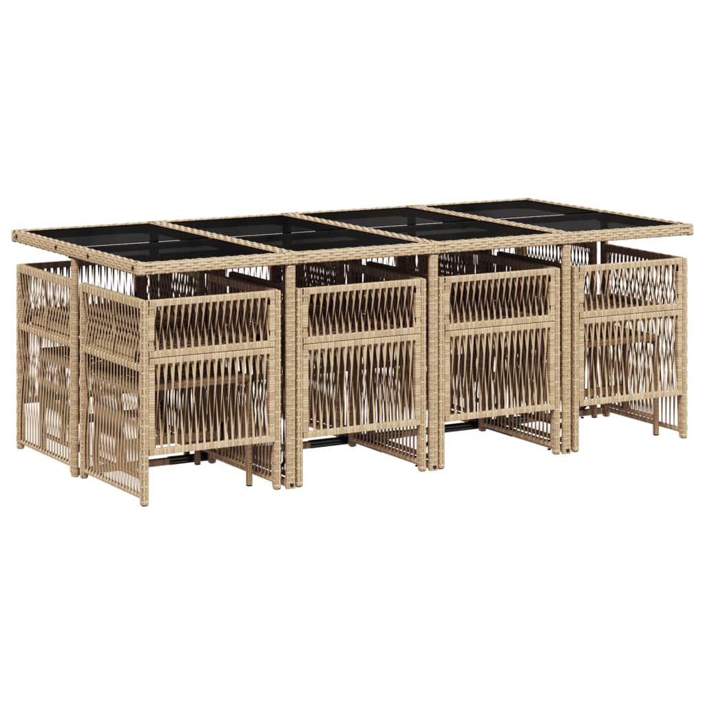 vidaXL Set comedor de jardín con cojines 13 pzas ratán sintético beige