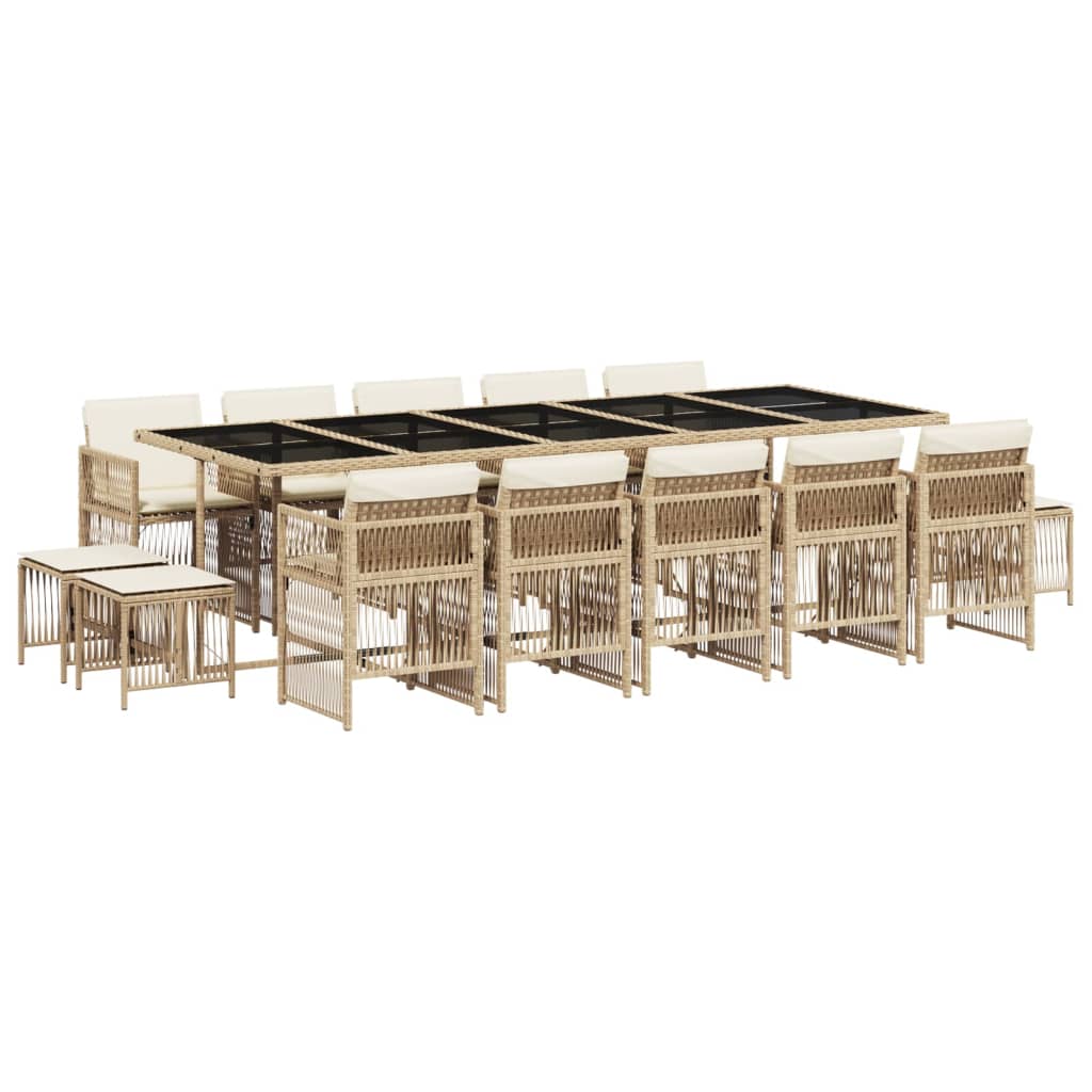 vidaXL Set comedor de jardín con cojines 15 pzas ratán sintético beige