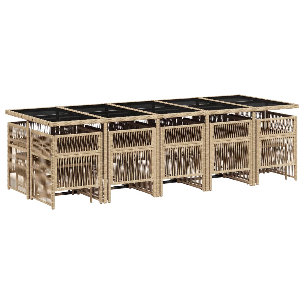 vidaXL Set comedor de jardín con cojines 15 pzas ratán sintético beige