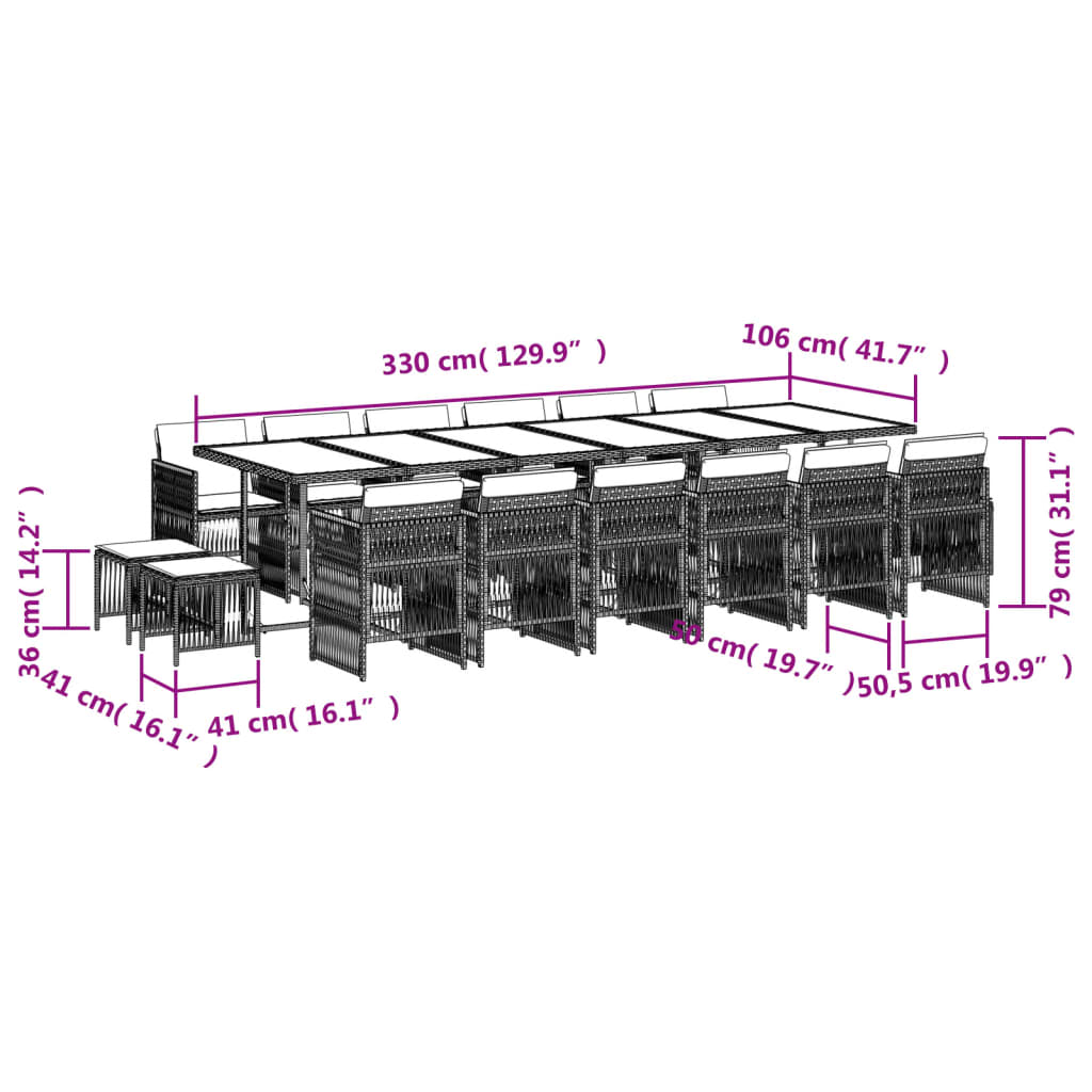 vidaXL Set de muebles jardín 17 pzas con cojines ratán sintético negro