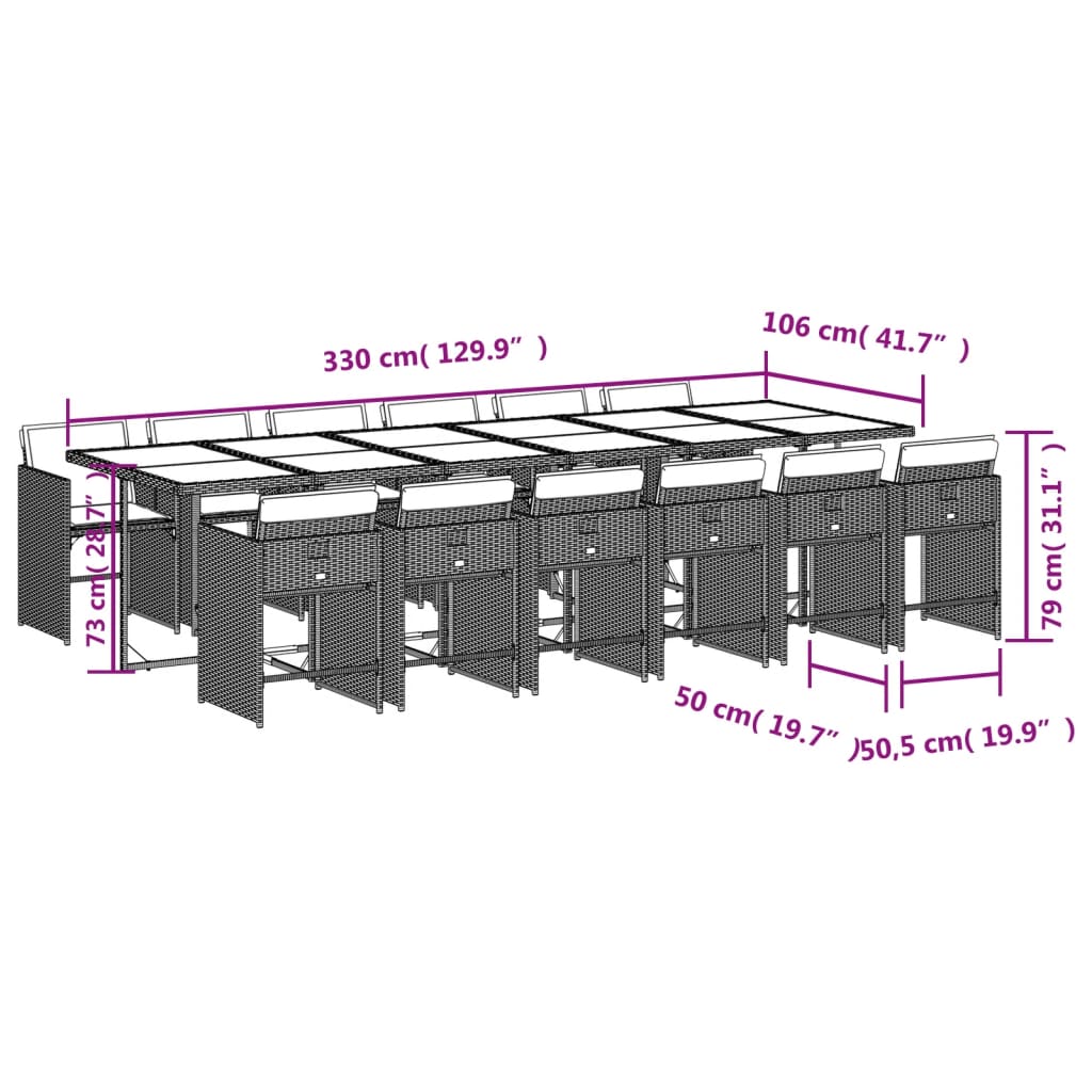 vidaXL Set muebles de jardín 13 pzas y cojines ratán sintético marrón