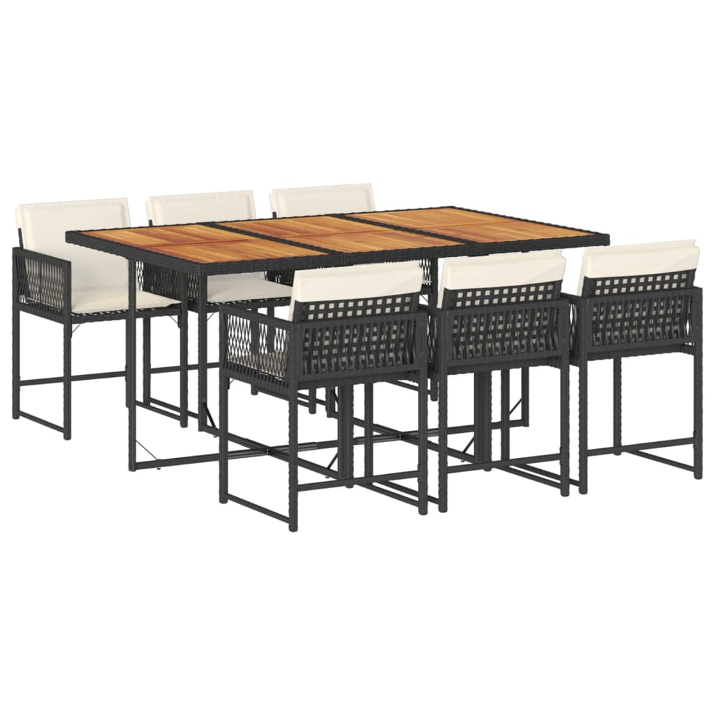 vidaXL Set de comedor de jardín 7 pzas y cojines ratán sintético negro