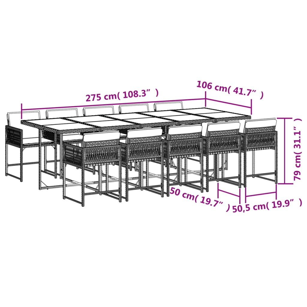 vidaXL Set comedor de jardín 11 pzas y cojines ratán sintético marrón