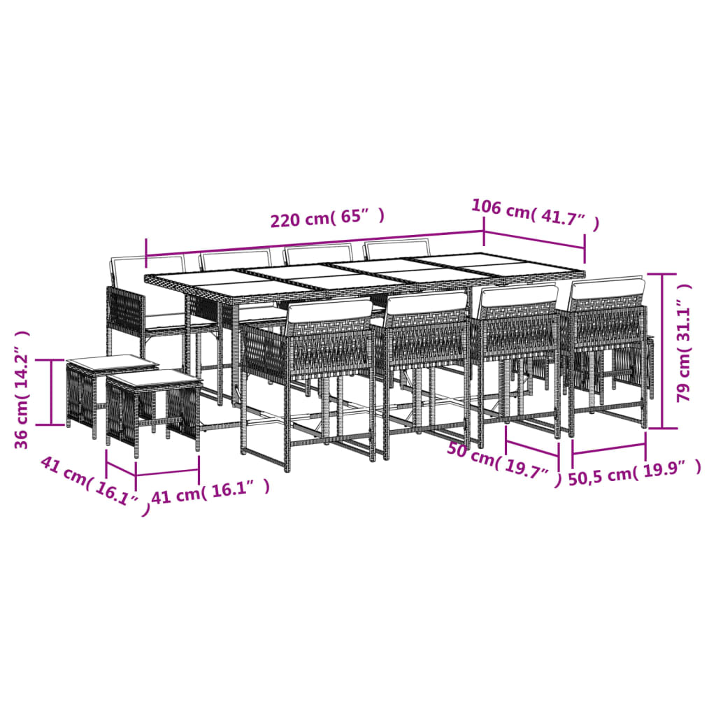 vidaXL Set muebles de jardín 13 pzas y cojines ratán sintético marrón