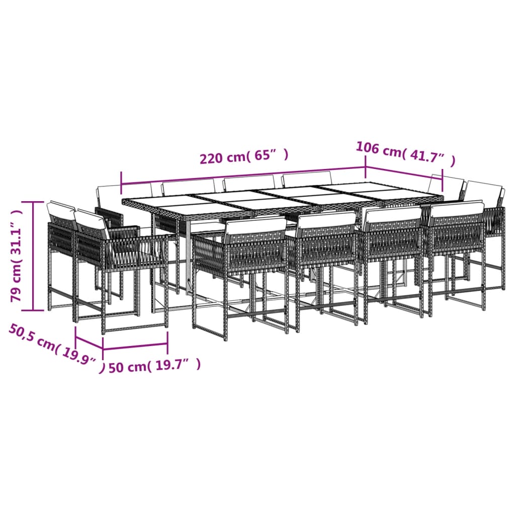 vidaXL Set muebles de jardín 13 pzas y cojines ratán sintético marrón