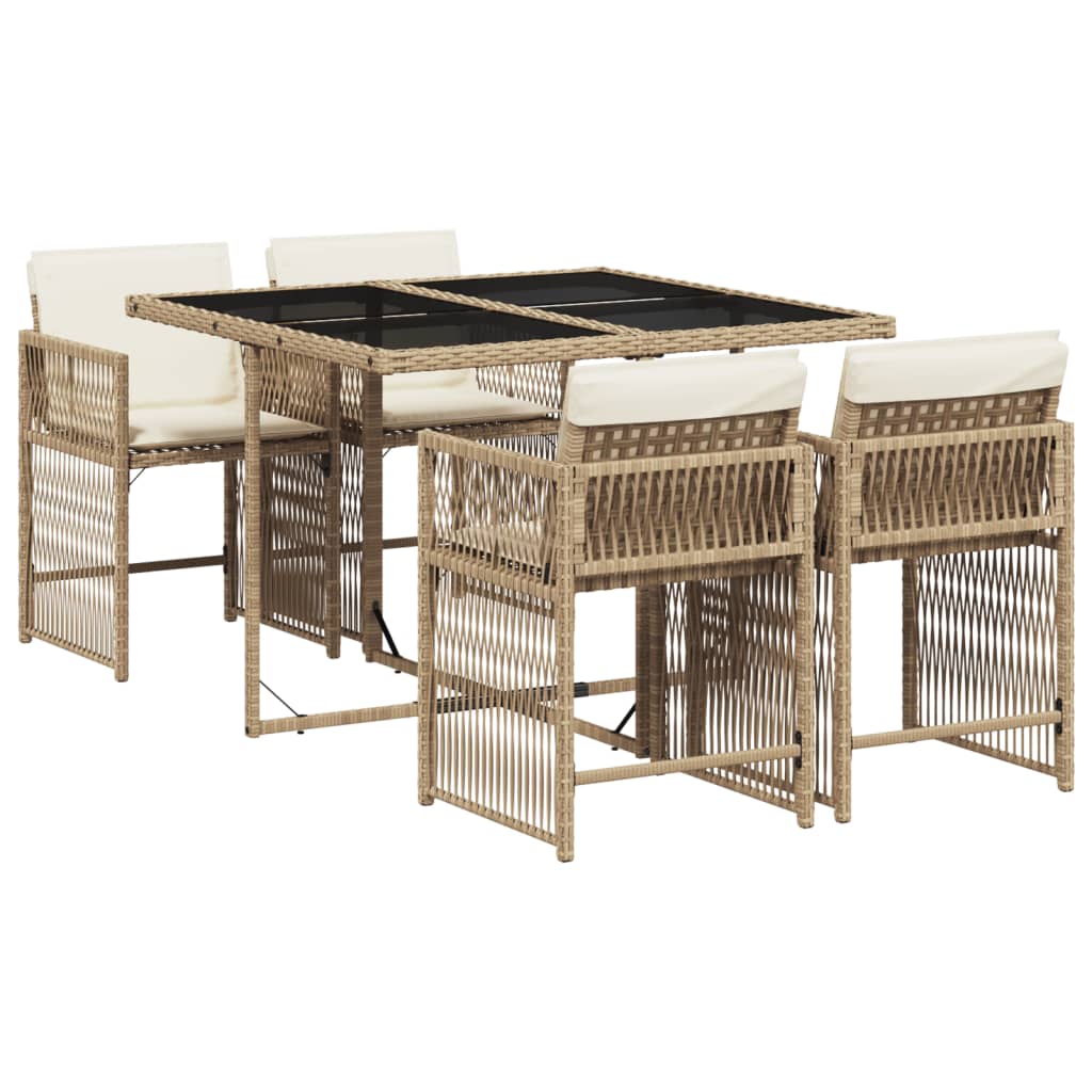 vidaXL Set comedor de jardín 5 pzas con cojines ratán sintético beige