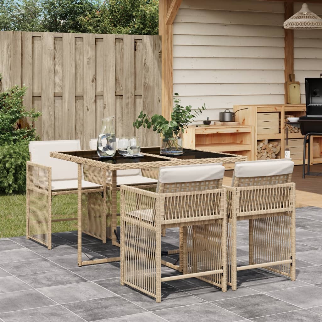 vidaXL Set comedor de jardín 5 pzas con cojines ratán sintético beige