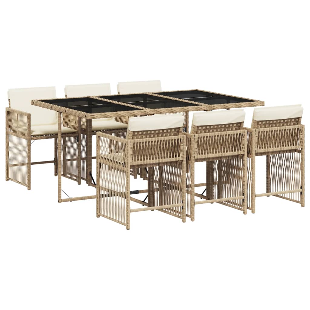 vidaXL Set comedor de jardín 7 pzas con cojines ratán sintético beige