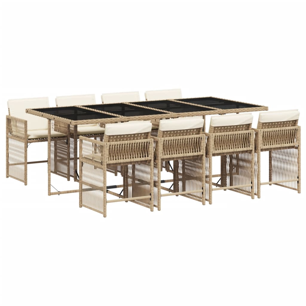 vidaXL Set comedor de jardín 9 pzas con cojines ratán sintético beige