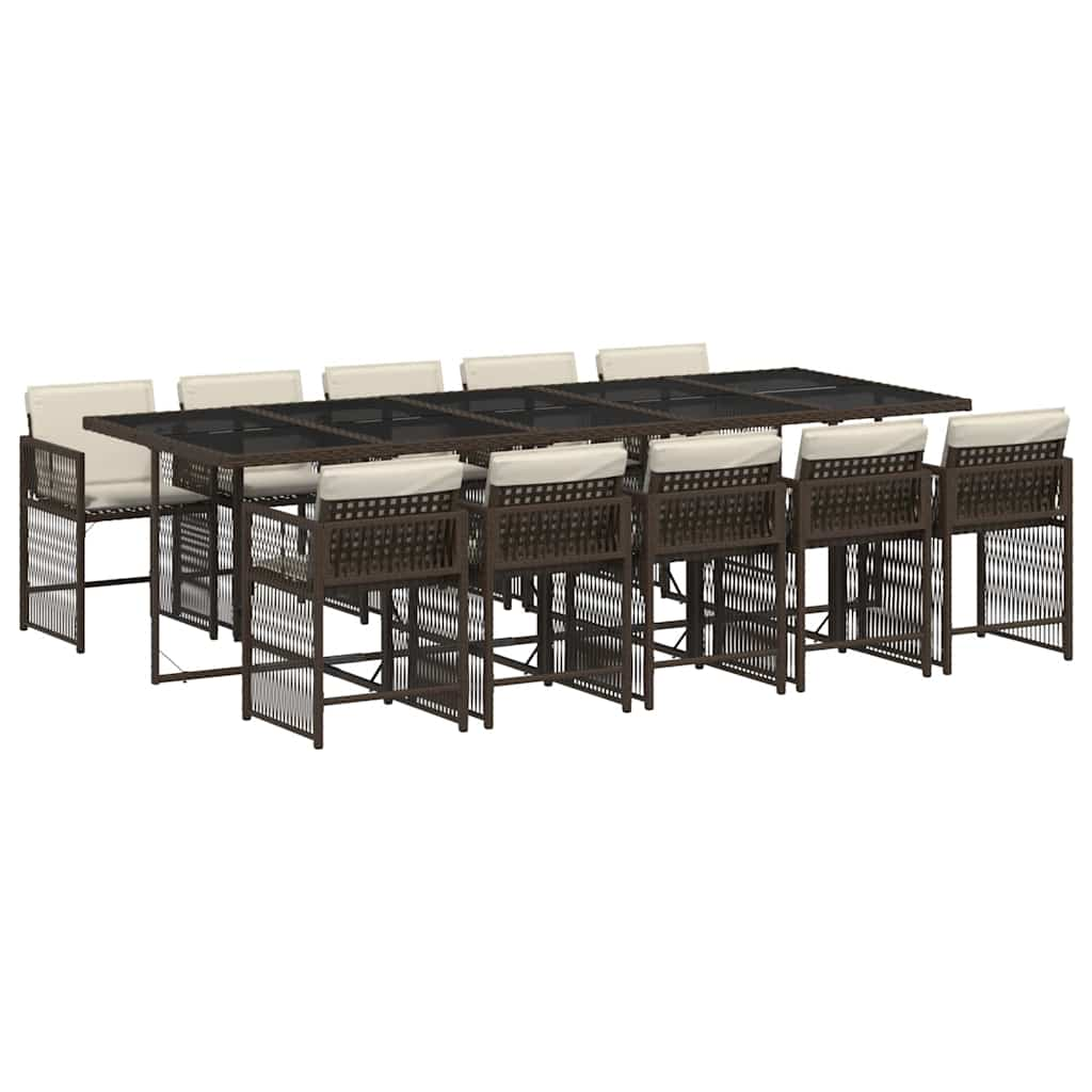 vidaXL Set comedor de jardín 11 pzas y cojines ratán sintético marrón