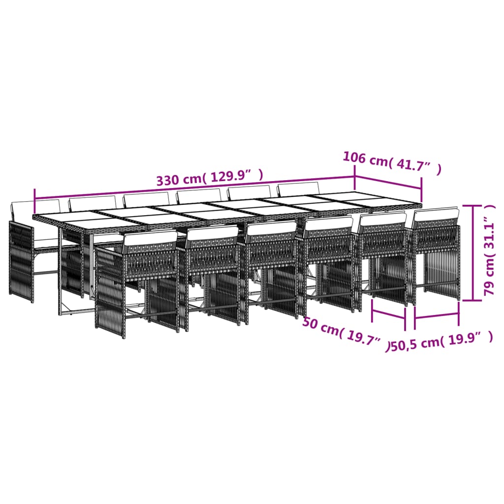 vidaXL Set muebles de jardín 13 pzas y cojines ratán sintético marrón