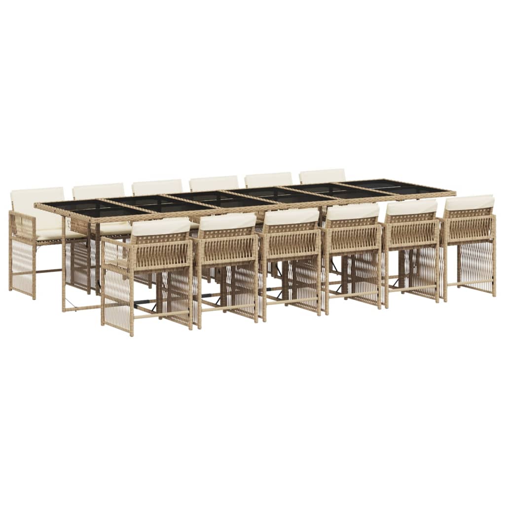 vidaXL Set comedor de jardín con cojines 13 pzas ratán sintético beige