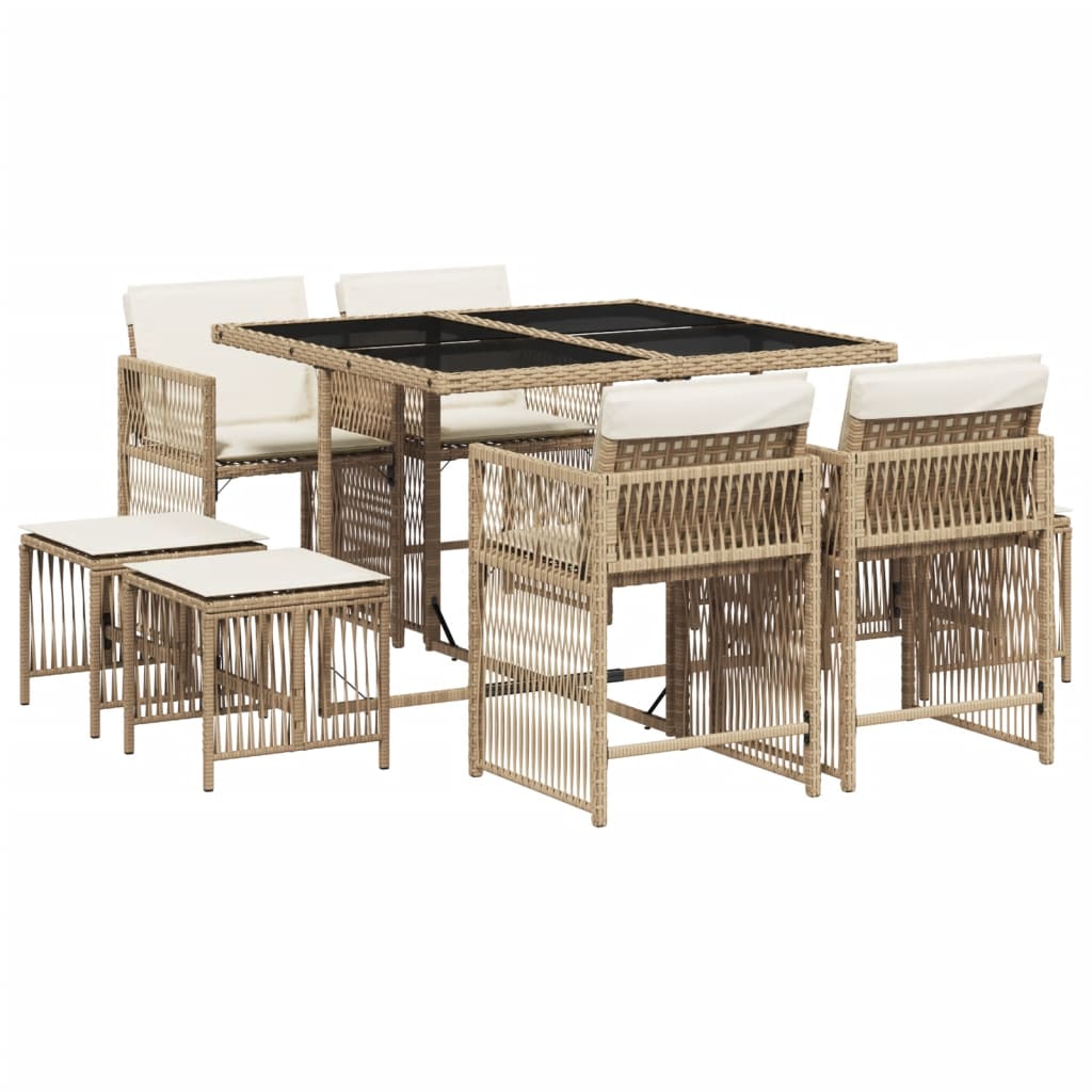 vidaXL Set comedor de jardín 9 pzas con cojines ratán sintético beige