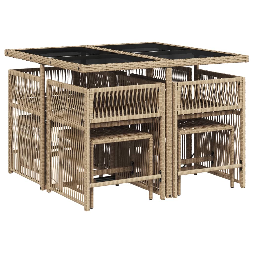 vidaXL Set comedor de jardín 9 pzas con cojines ratán sintético beige