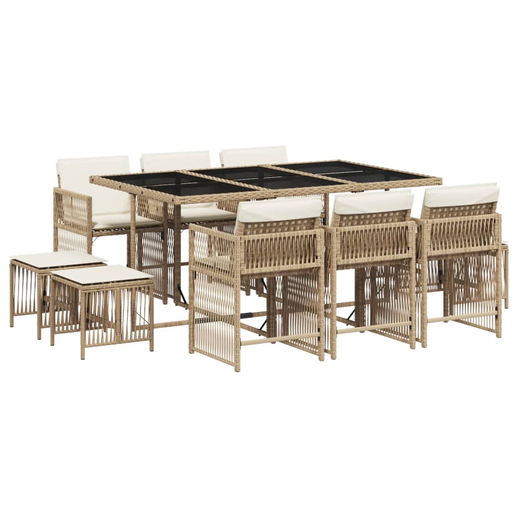 vidaXL Set comedor de jardín 11 pzas con cojines ratán sintético beige