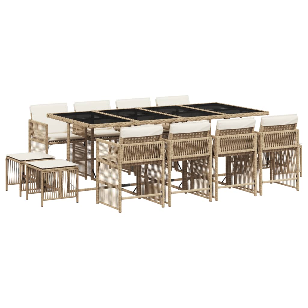 vidaXL Set comedor de jardín con cojines 13 pzas ratán sintético beige