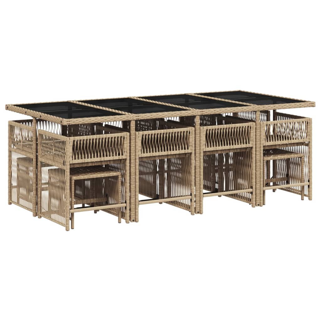 vidaXL Set comedor de jardín con cojines 13 pzas ratán sintético beige