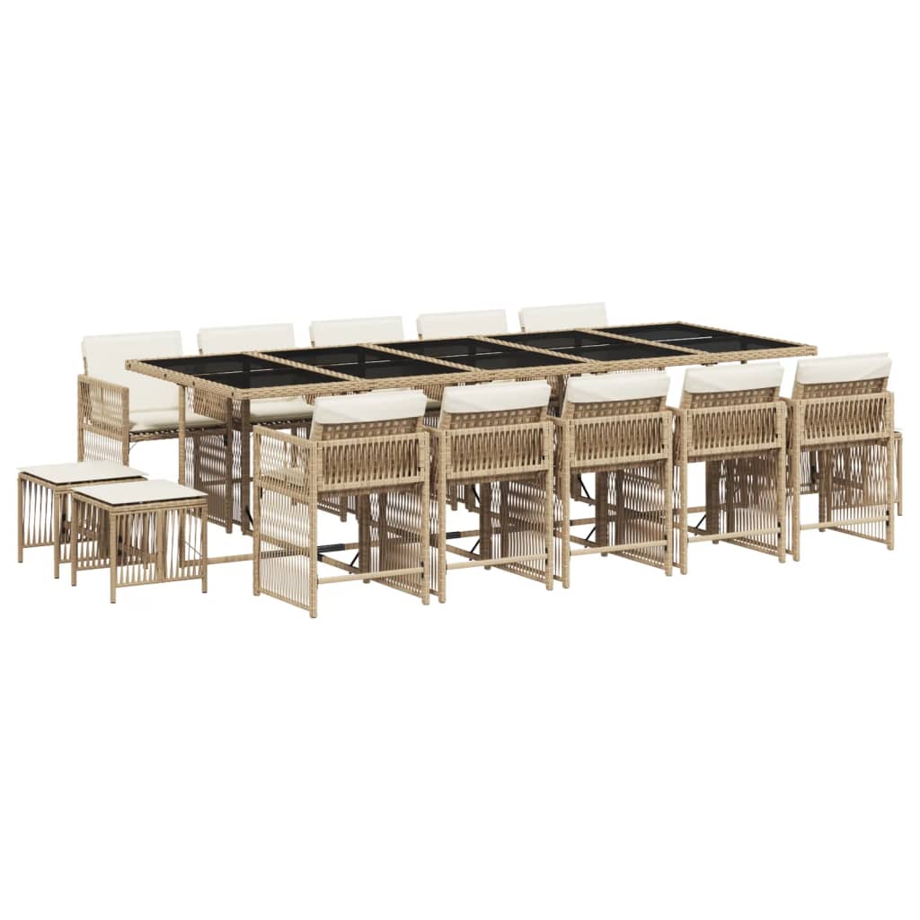 vidaXL Set comedor de jardín con cojines 15 pzas ratán sintético beige