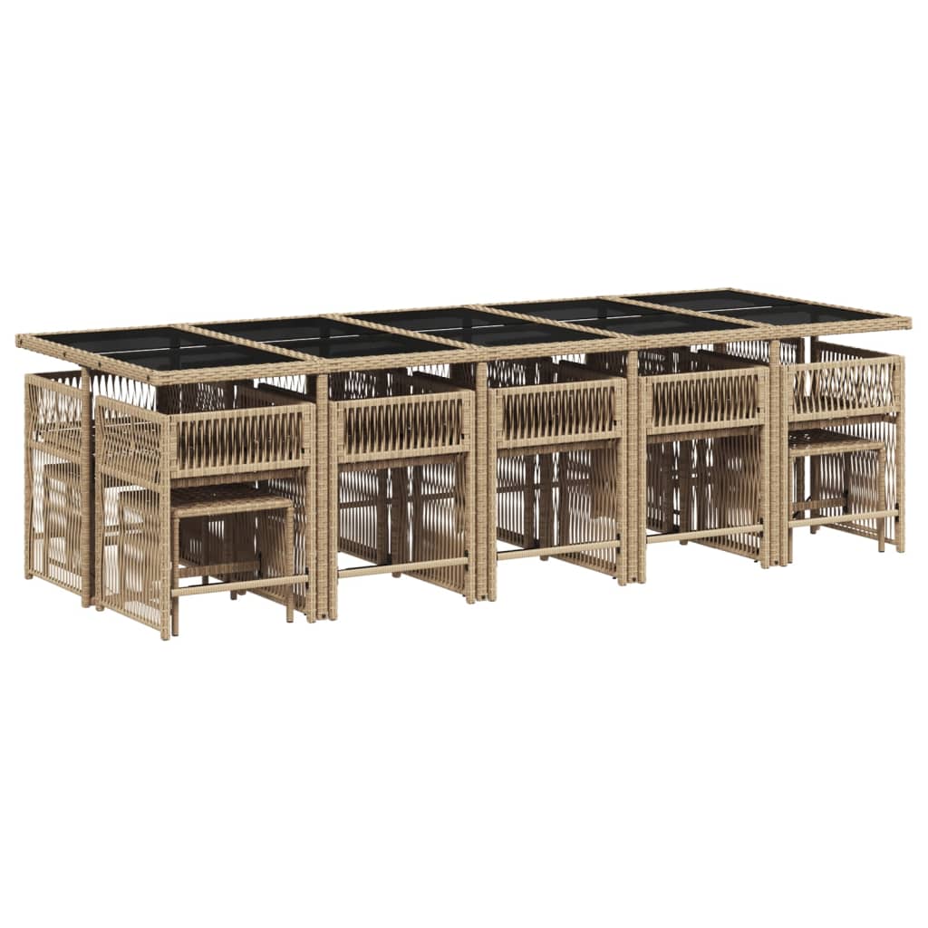 vidaXL Set comedor de jardín con cojines 15 pzas ratán sintético beige