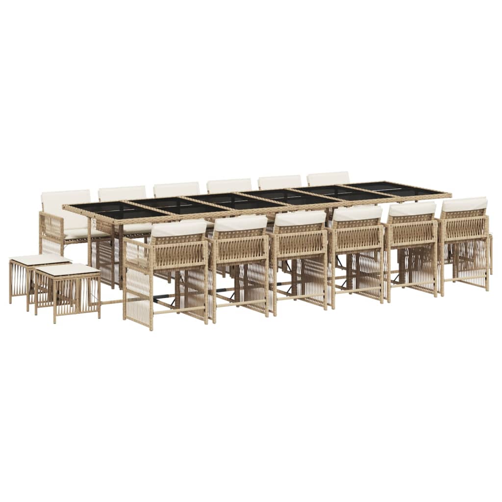 vidaXL Set comedor de jardín 17 pzas con cojines ratán sintético beige