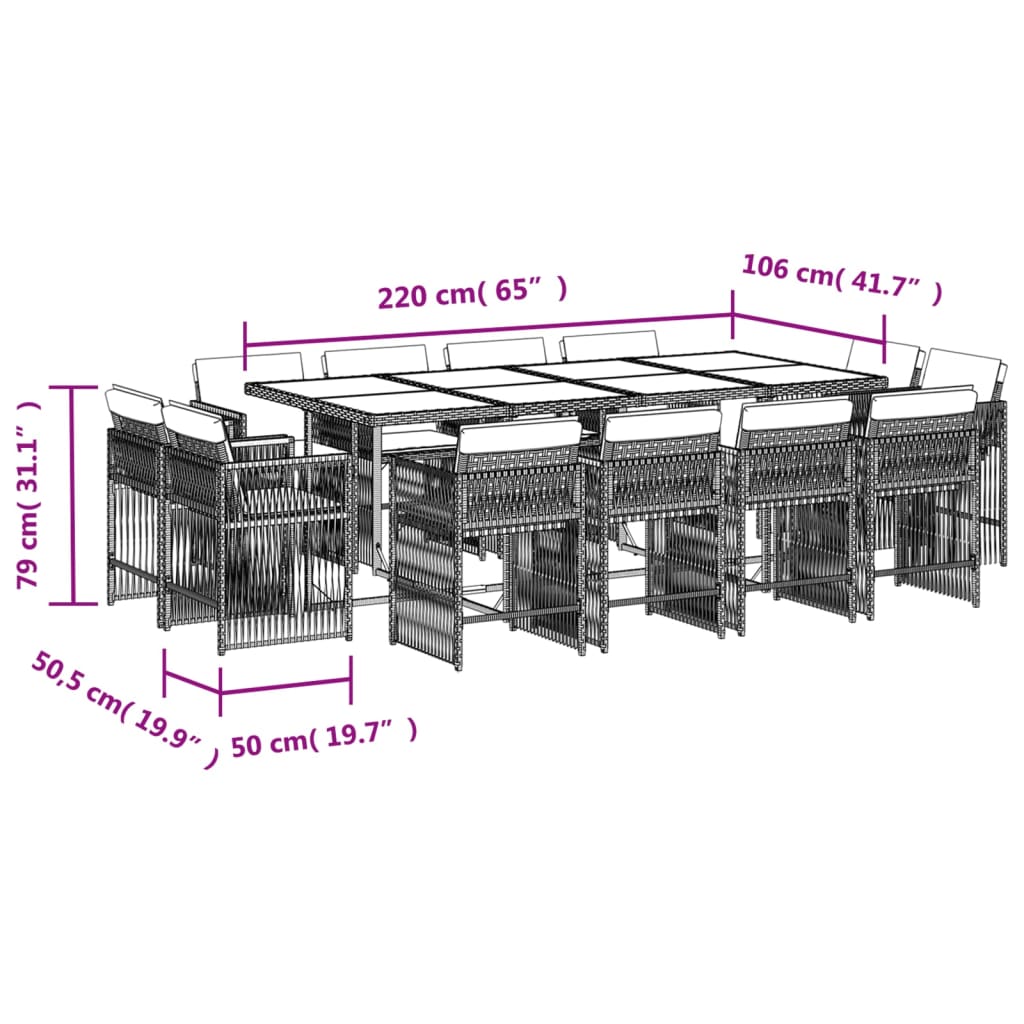 vidaXL Set muebles de jardín 13 pzas y cojines ratán sintético marrón