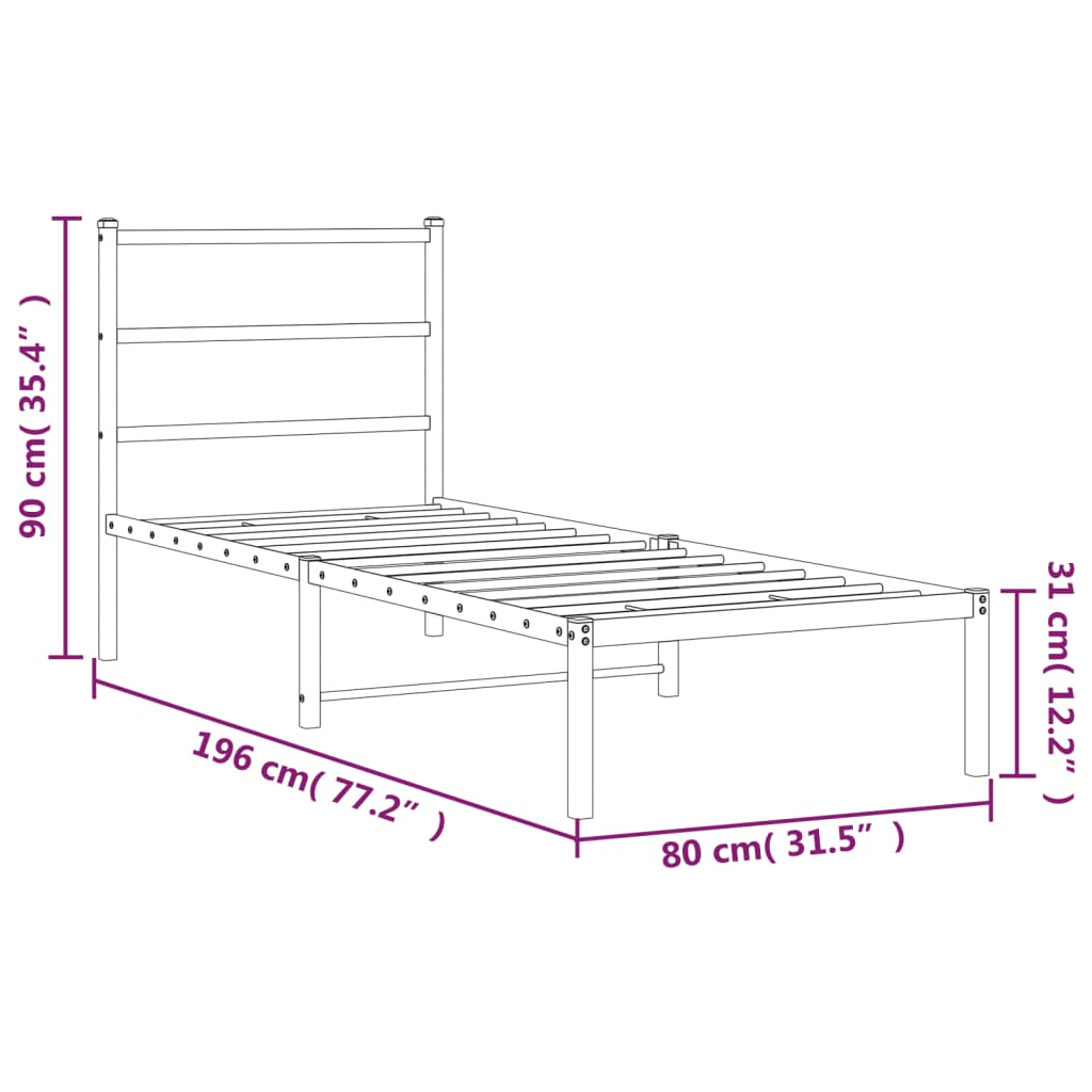 vidaXL Estructura cama sin colchón con cabecero metal negro 75x190 cm