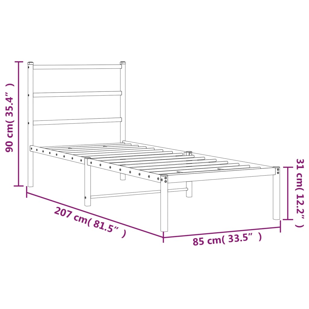 vidaXL Estructura cama sin colchón con cabecero metal negro 80x200 cm