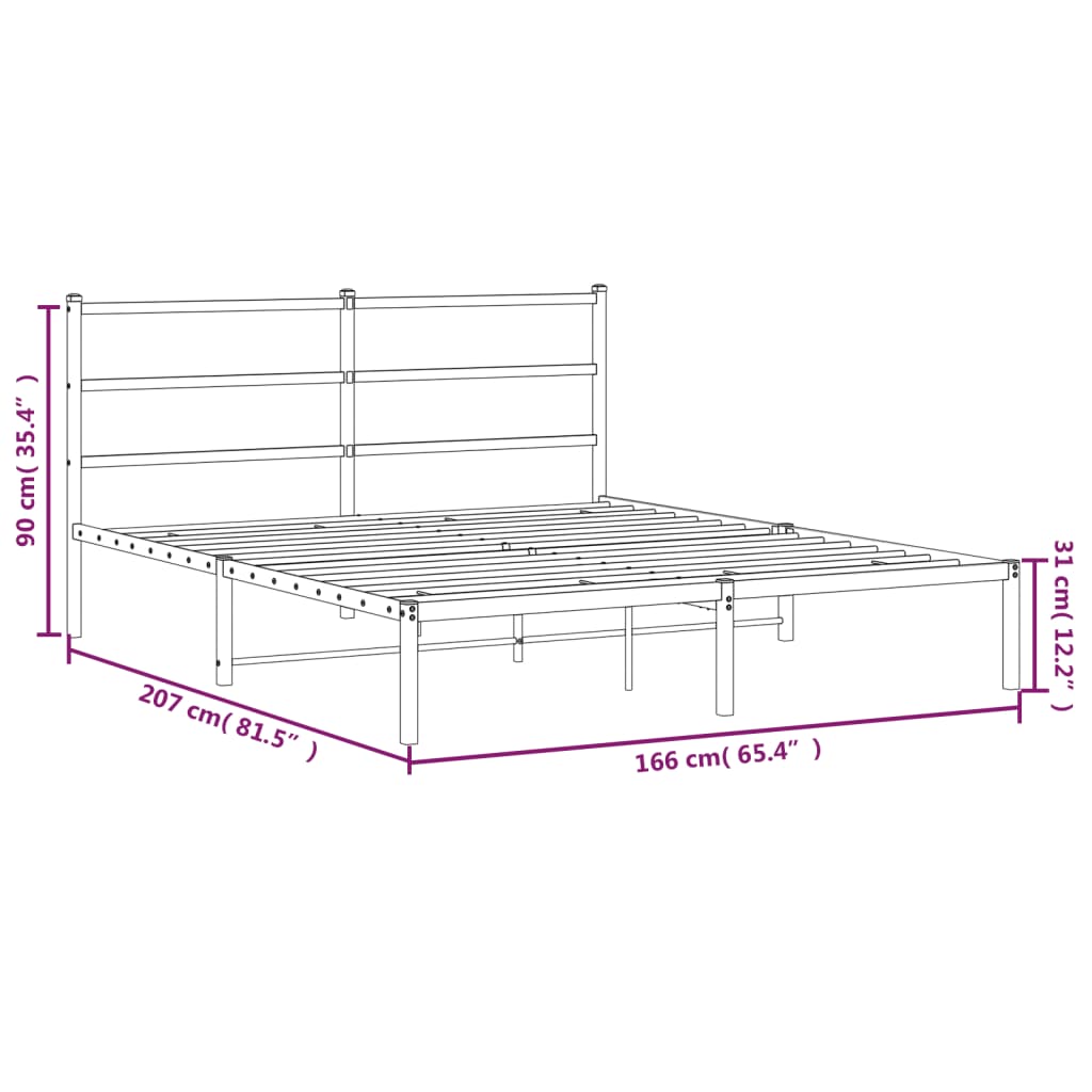 vidaXL Estructura cama sin colchón con cabecero metal negro 160x200 cm