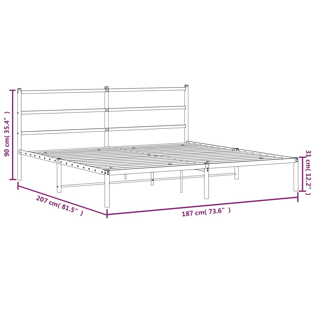 vidaXL Estructura cama sin colchón con cabecero metal negro 180x200 cm