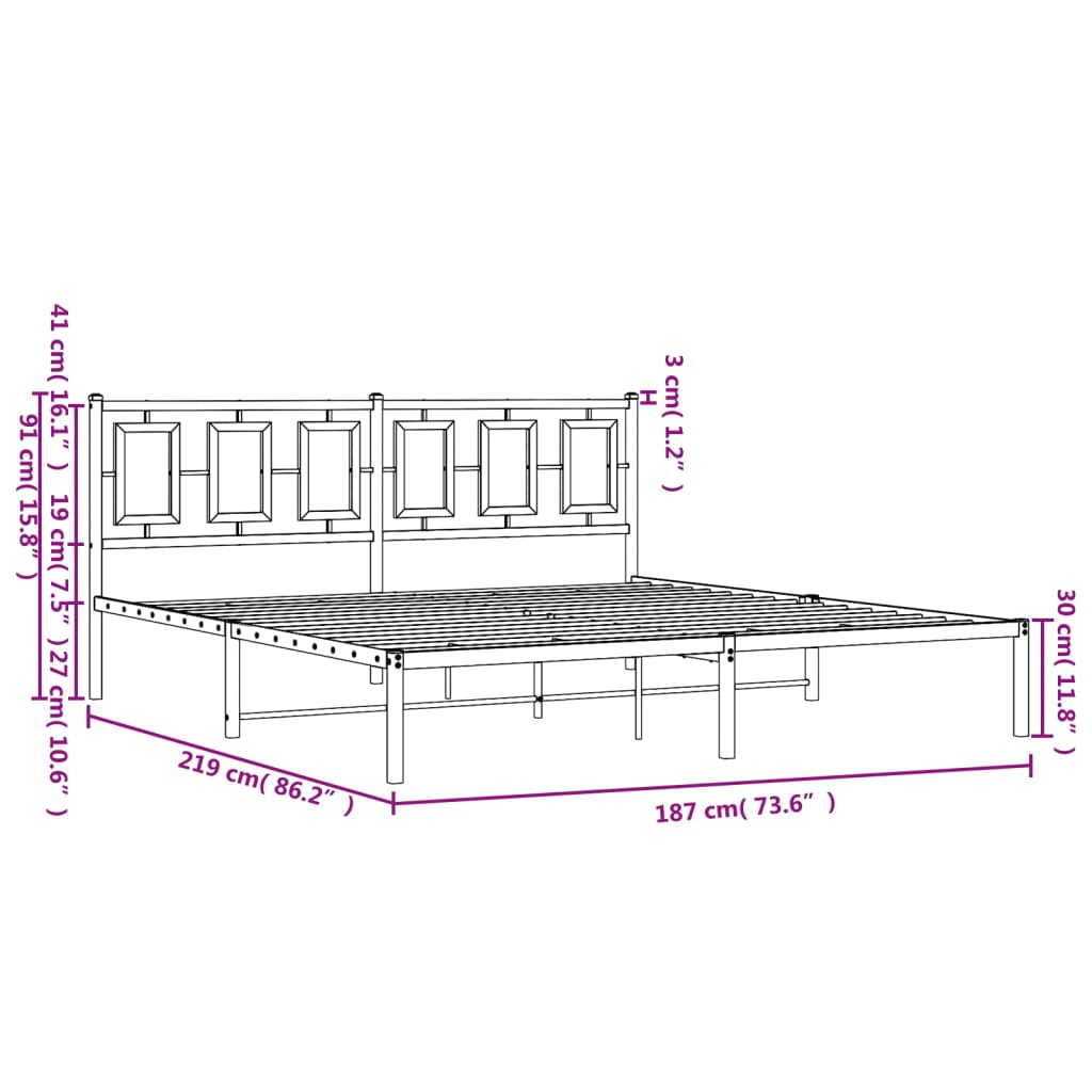 vidaXL Estructura cama sin colchón con cabecero metal negro 183x213 cm