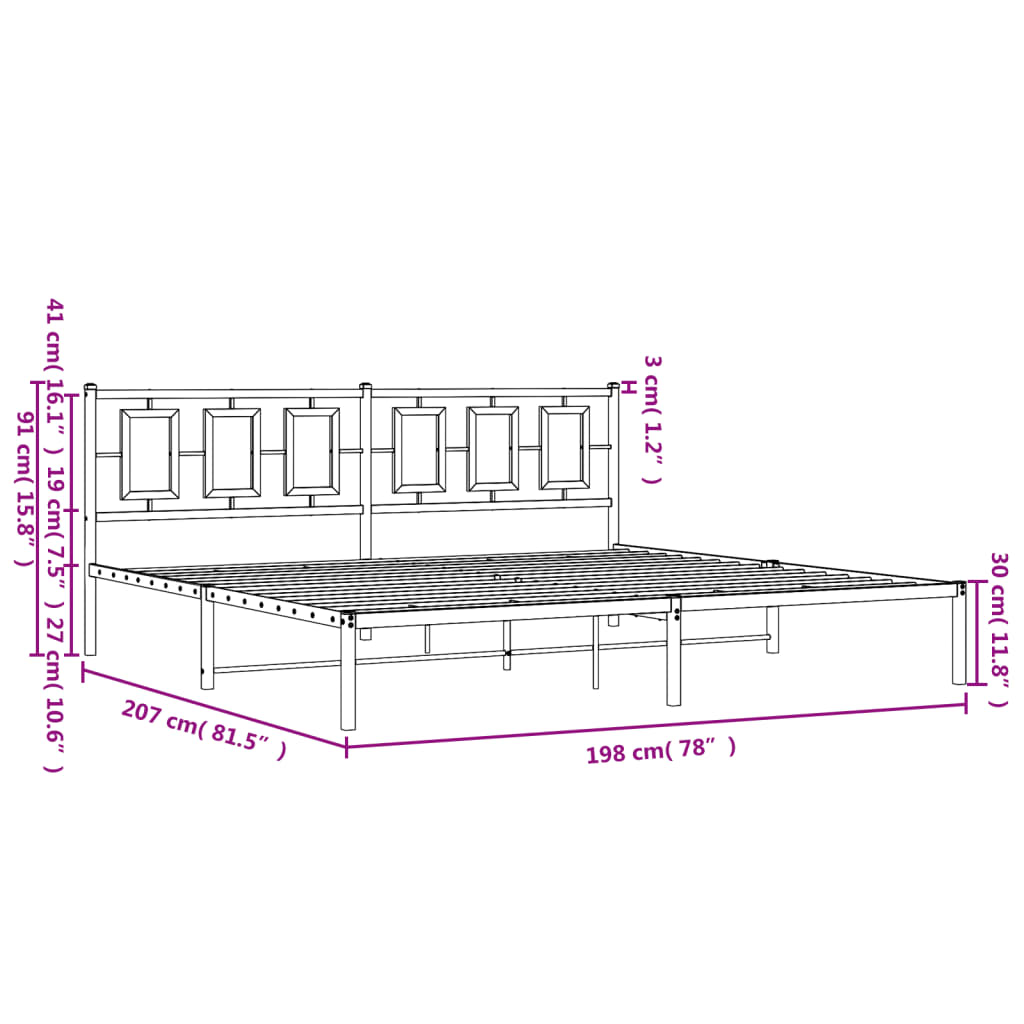 vidaXL Estructura cama sin colchón con cabecero metal negro 193x203 cm