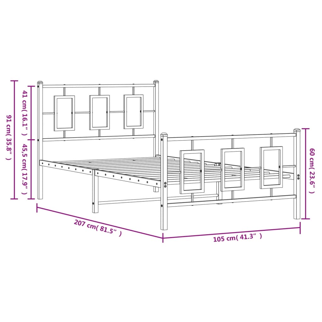 vidaXL Estructura cama sin colchón con estribo metal blanco 100x200 cm