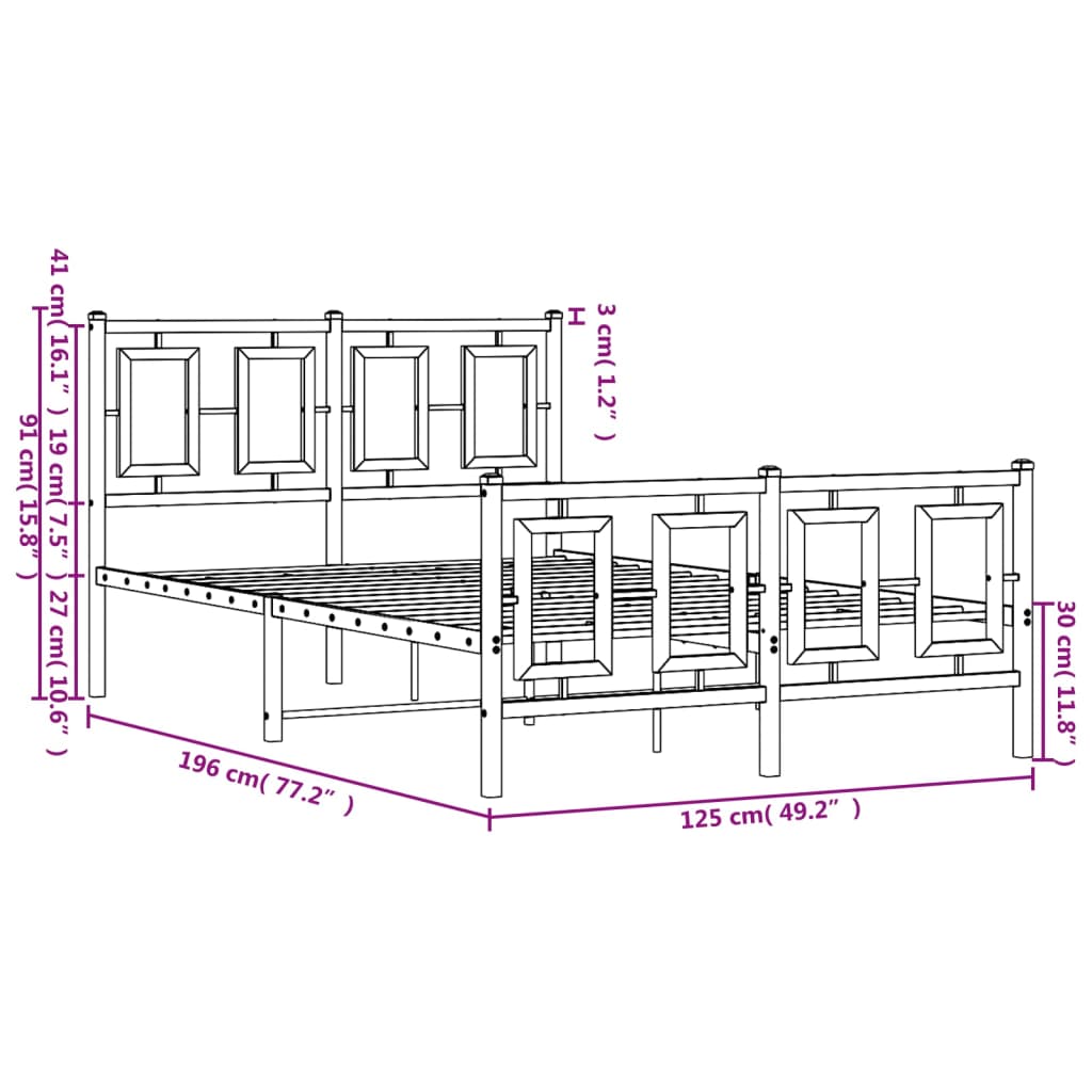 vidaXL Estructura cama sin colchón con estribo metal blanco 120x190 cm