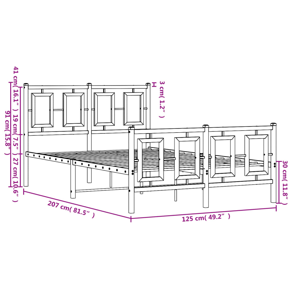 vidaXL Estructura cama sin colchón con estribo metal blanco 120x200 cm