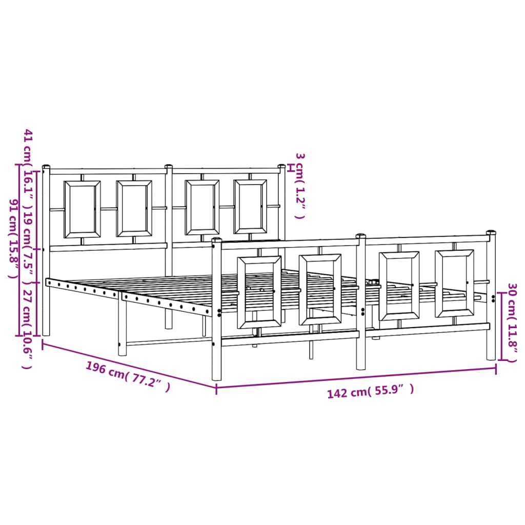 vidaXL Estructura cama sin colchón con estribo metal blanco 135x190 cm