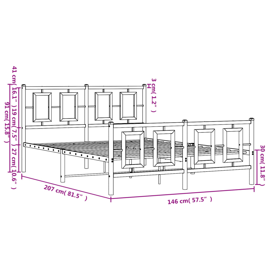 vidaXL Estructura cama sin colchón con estribo metal blanco 140x200 cm