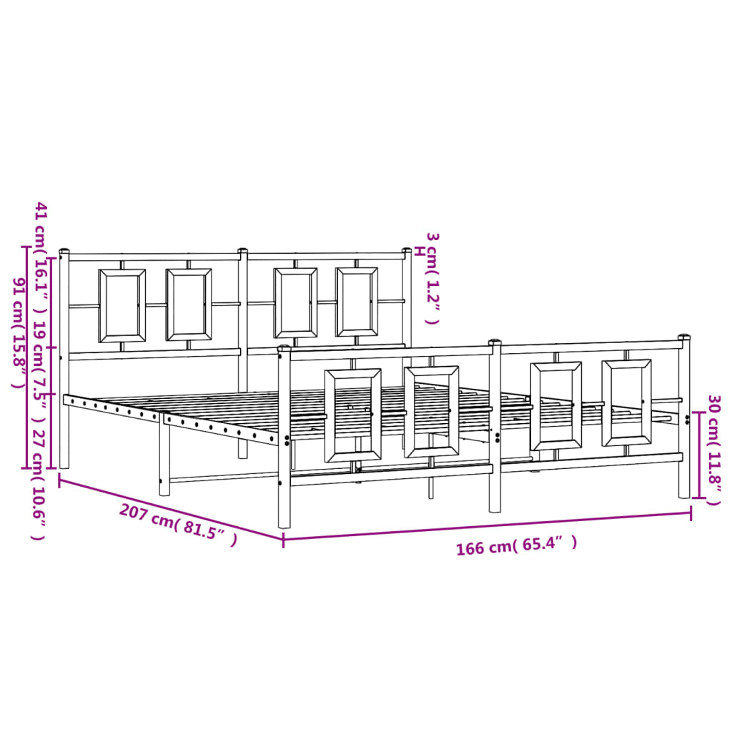 vidaXL Estructura cama sin colchón con estribo metal blanco 160x200 cm