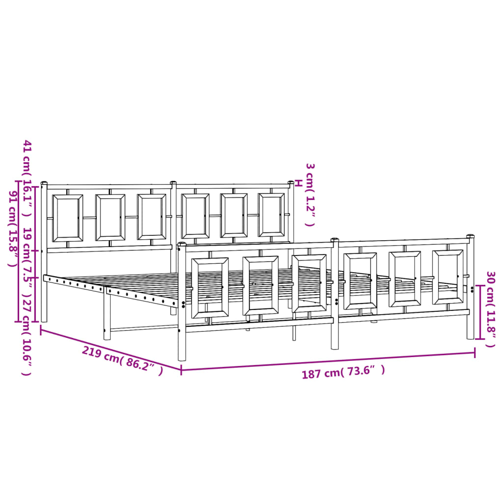 vidaXL Estructura cama sin colchón con estribo metal blanco 183x213 cm