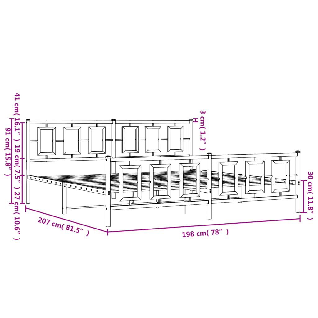 vidaXL Estructura cama sin colchón con estribo metal blanco 193x203 cm