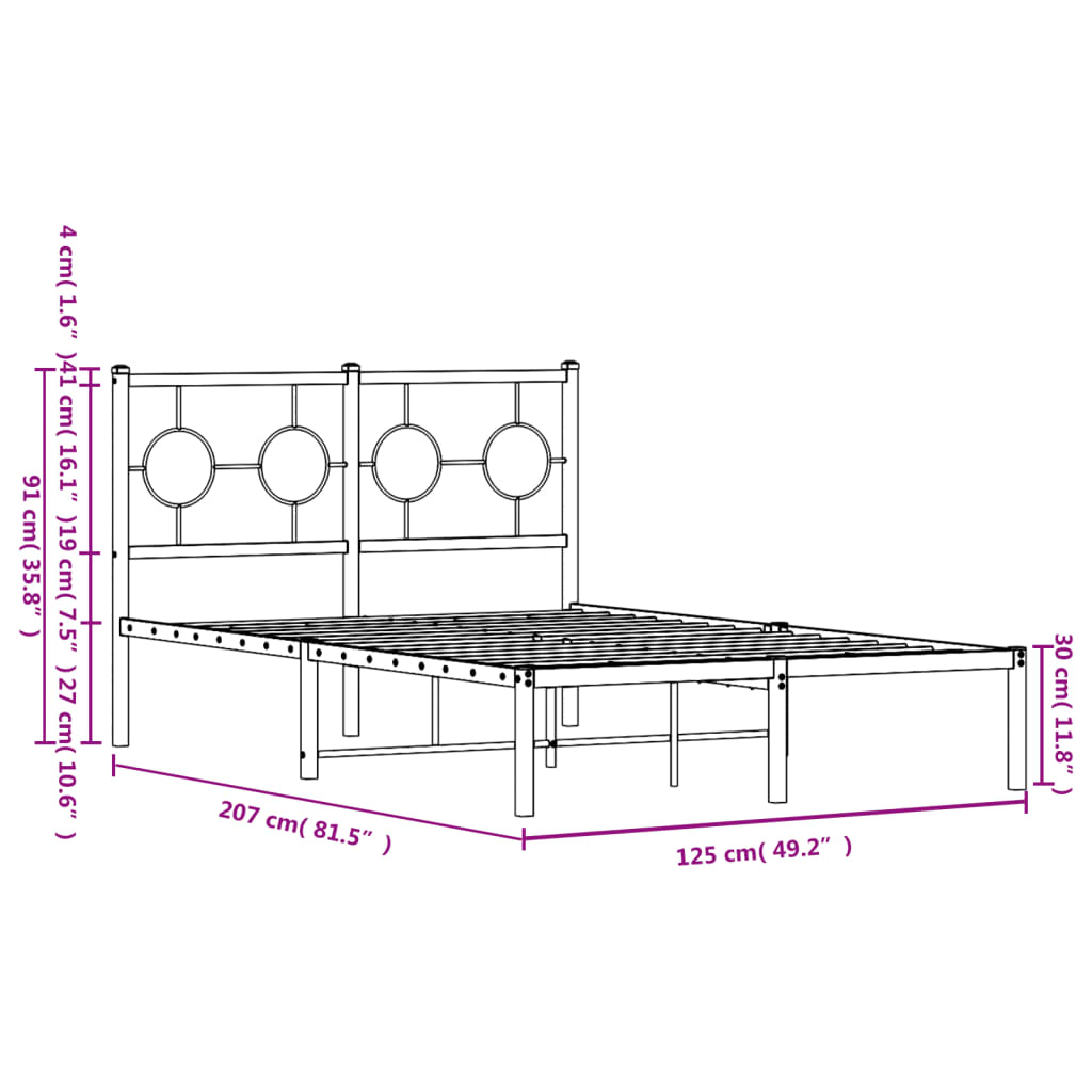 vidaXL Estructura cama sin colchón con cabecero metal negro 120x200 cm