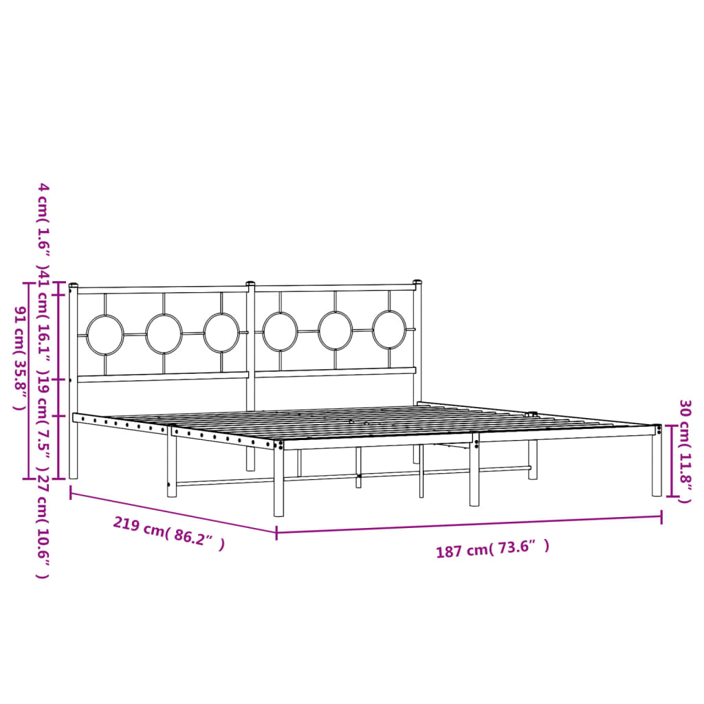 vidaXL Estructura cama sin colchón con cabecero metal negro 183x213 cm