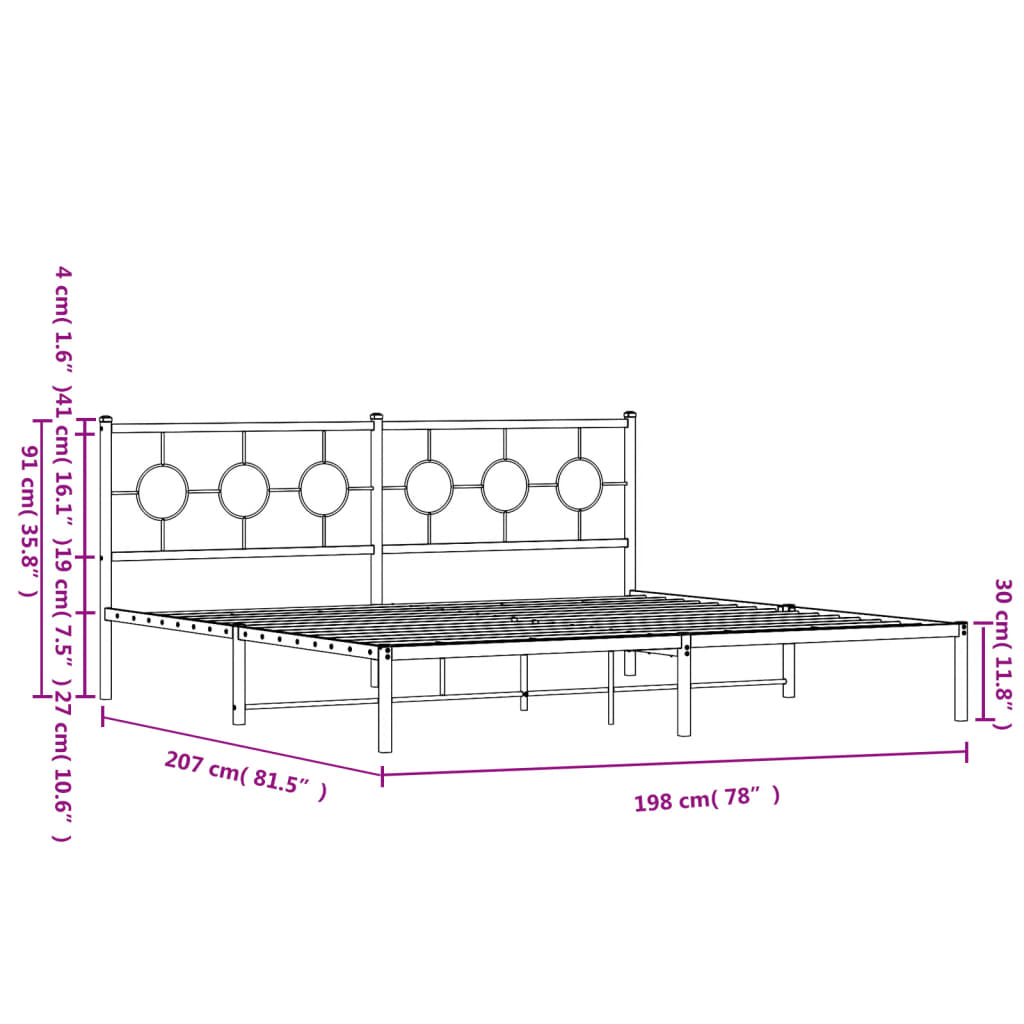 vidaXL Estructura cama sin colchón con cabecero metal negro 193x203 cm