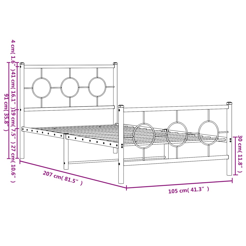 vidaXL Estructura cama sin colchón con estribo metal negro 100x200 cm