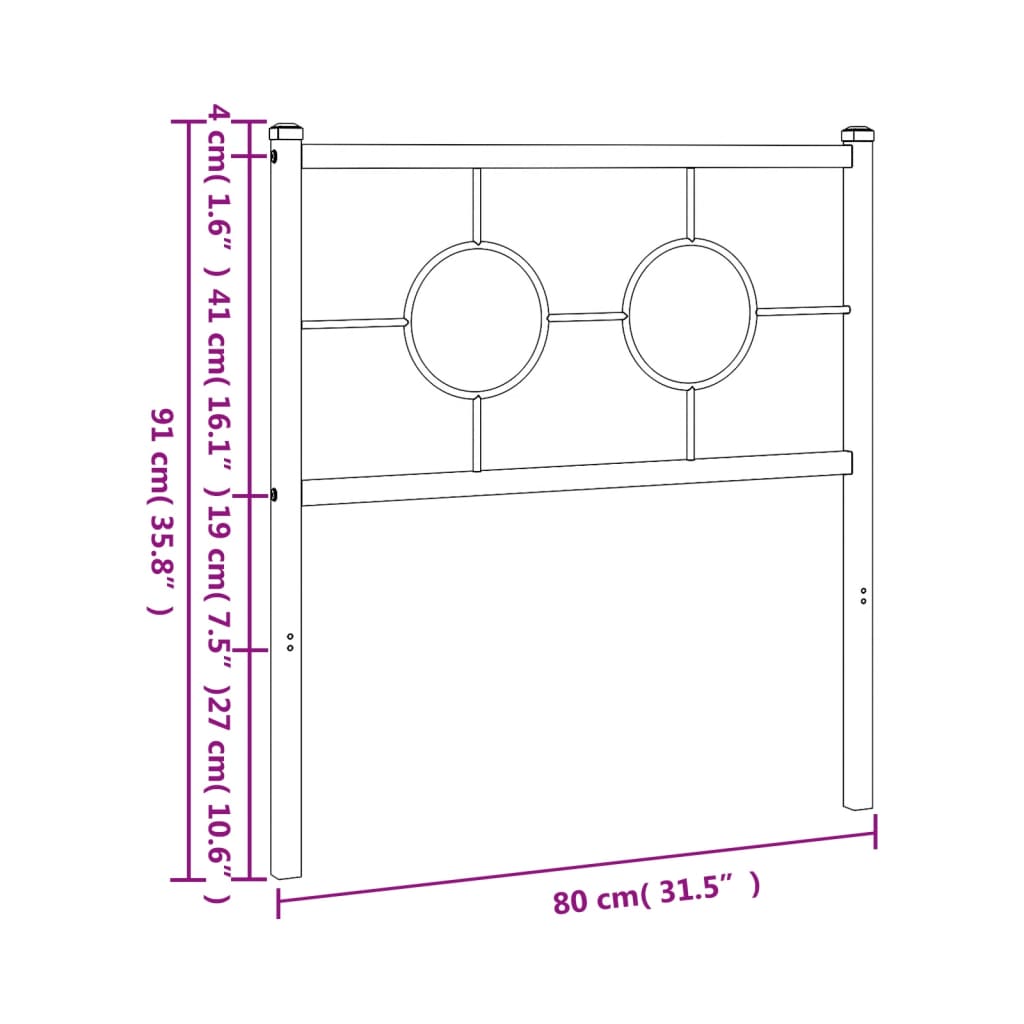 vidaXL Cabecero de metal negro 75 cm